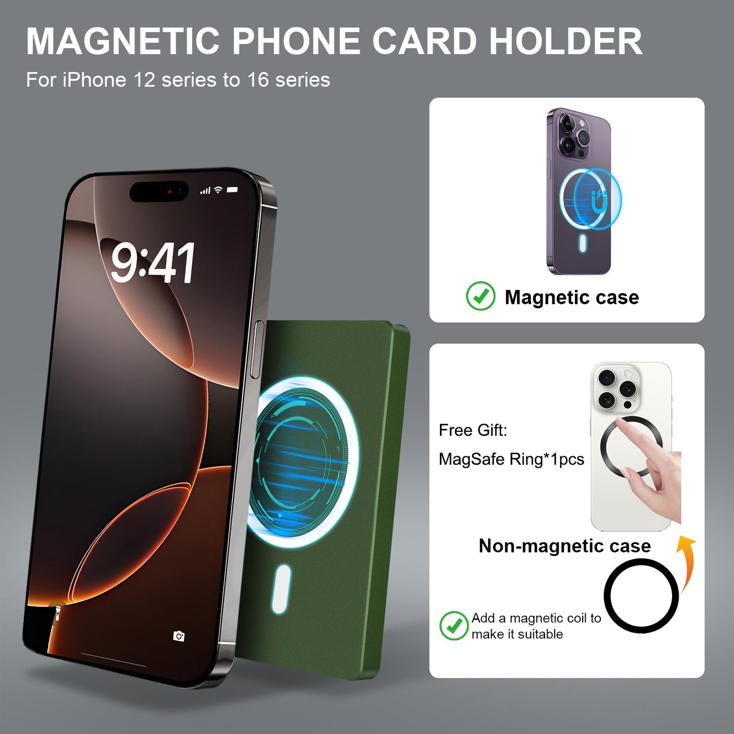 RFID Blocking Wallet Minimalist Slim Card Holder for Magsafe with Adjustable Stand, Metal Pop Up Magnetic Wallet for Men TOYFID