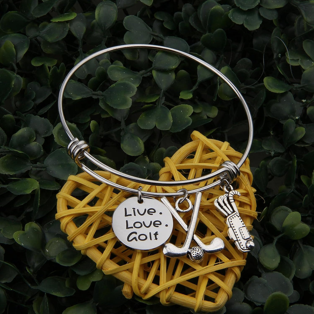 Golf Bracelet Live Love Golf Expandable Charm Bracelet Golf Jewelry Gift for Golf Lover/Golf Club/Golf Team（Silver）
