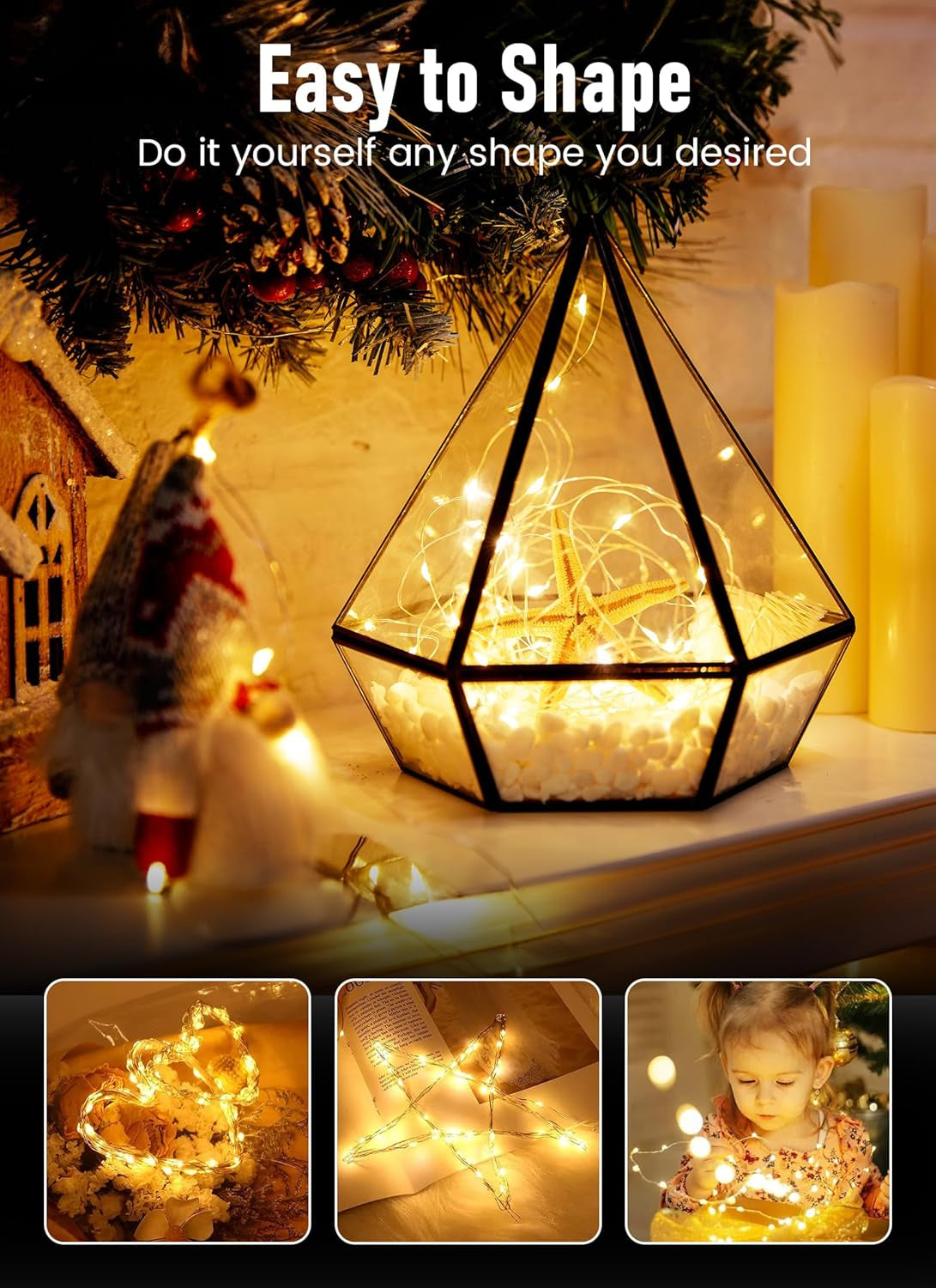 Fairy Lights Battery Operated, 2 Pack 33FT 100 Leds Mini Battery Powered String Lights, Waterproof Copper Wire Twinkle Lights Mason Jar Lights for Indoor Home Wedding Christmas Decoration, Warm White