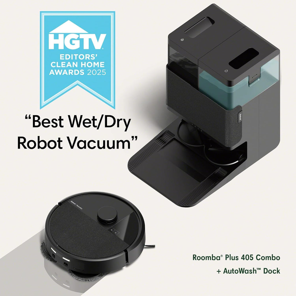Roomba plus 405 (G181) 2In1 Vacuum & Mop Robot with Autowash Dock - Dual Spinning, Smart & Fast Mapping, Ideal for Pet Hair, Self-Empties 75 Days, Intense Suction, Pad Washing & Drying