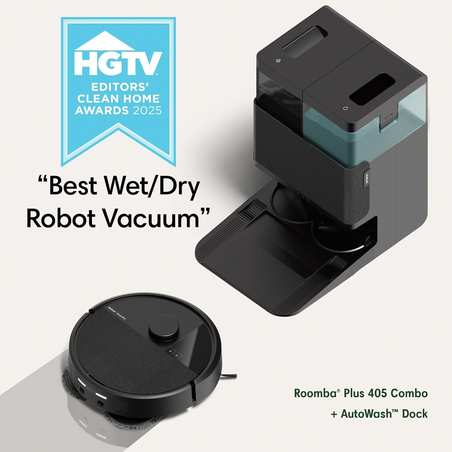 Roomba plus 405 (G181) 2In1 Vacuum & Mop Robot with Autowash Dock - Dual Spinning, Smart & Fast Mapping, Ideal for Pet Hair, Self-Empties 75 Days, Intense Suction, Pad Washing & Drying