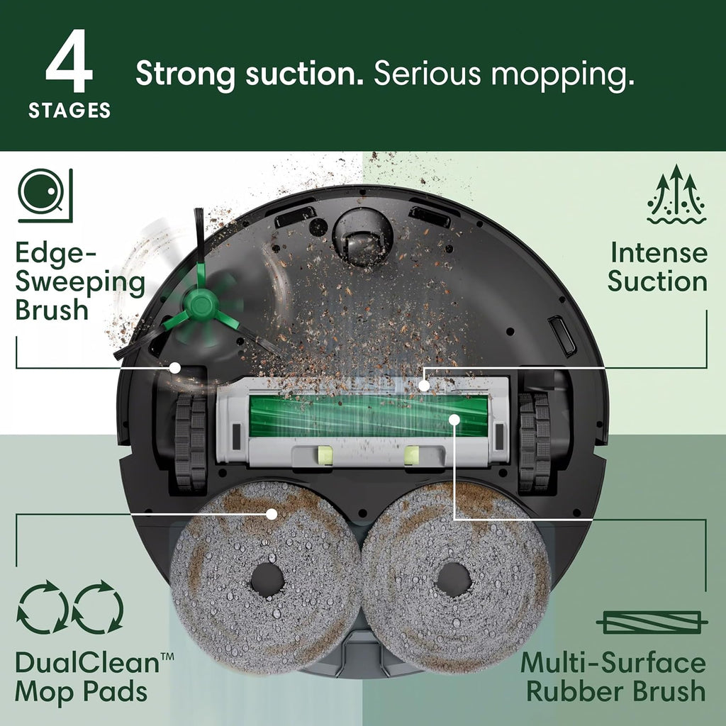 Roomba plus 405 (G181) 2In1 Vacuum & Mop Robot with Autowash Dock - Dual Spinning, Smart & Fast Mapping, Ideal for Pet Hair, Self-Empties 75 Days, Intense Suction, Pad Washing & Drying