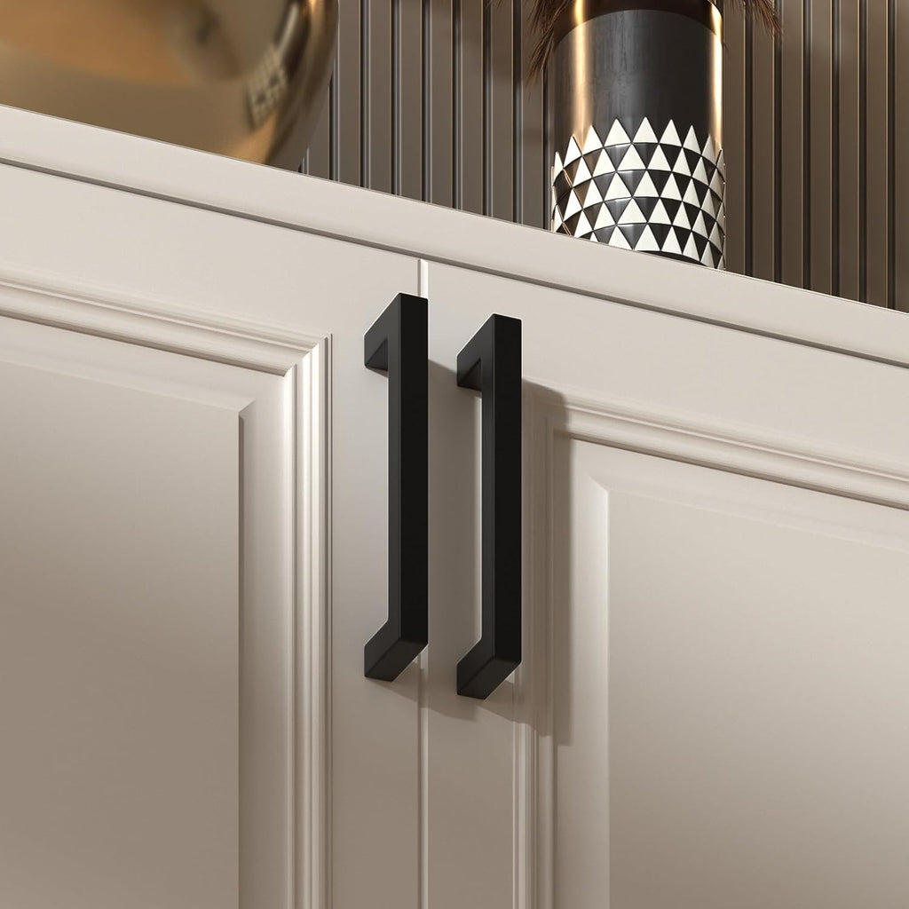 10 Pack Black Square Bar Cabinet Pull Drawer Handle Stainless Steel Modern Hardware for Kitchen and Bathroom Cabinets Cupboard,Center to Center 10In(256Mm) Black Drawer Pulls