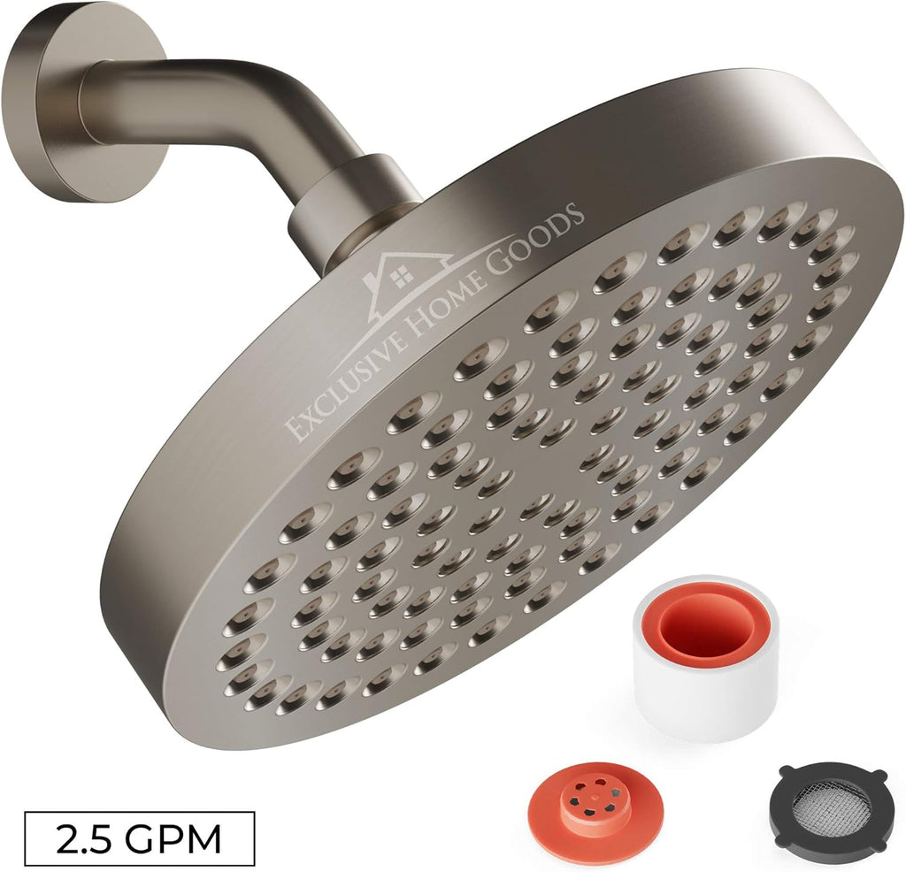 Rainfall Shower Head - 6" High Pressure Shower Heads - 2.5 GPM Shower Heads with Anti-Clog 90 Rubber Jets - 360° Rotation Adjustable Shower Head - Rustproof Bathroom Shower Head